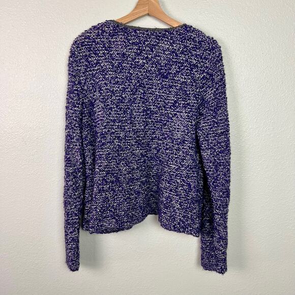 Chico's Tweed Boucle Fringe Wool Blend Purple Blazer Cardigan Jacket Chico's 2 - Picture 9 of 9